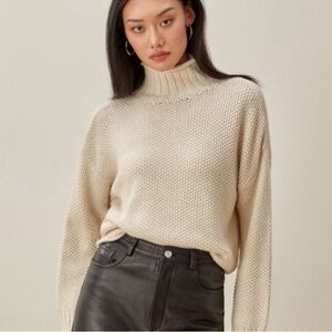 Reformation Poste Baby Alpaca Turtleneck Knit Sweater Cream XS